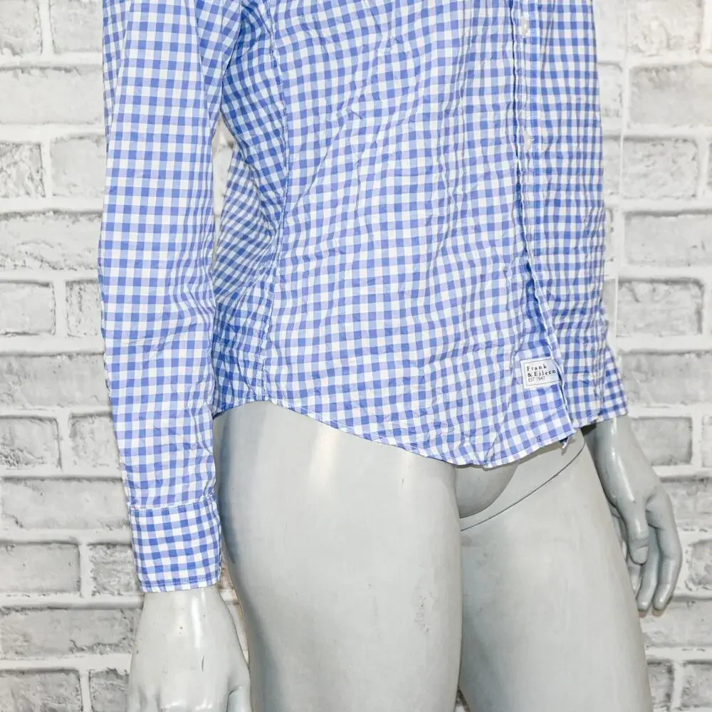 Frank & Eileen Button up BARRY Shirt Blue Gingham check size Small - Picture 10 of 10